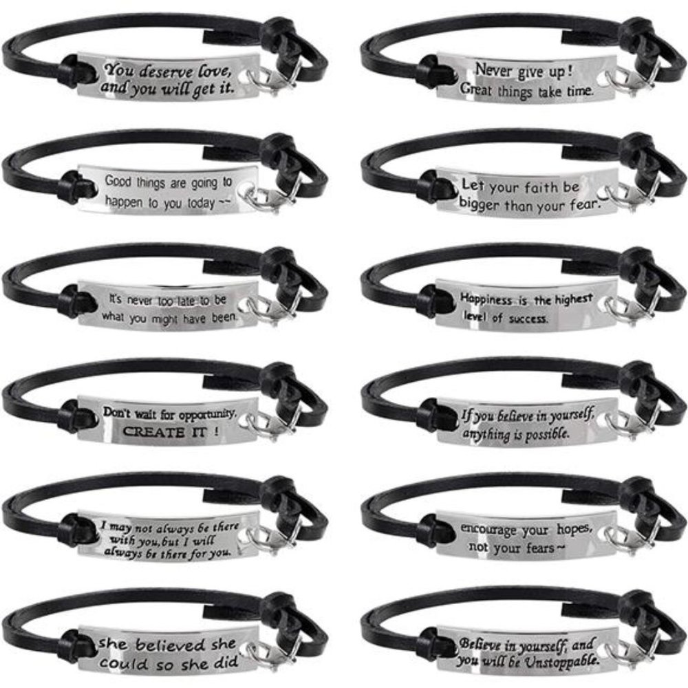 12 Pcs Bulk Inspirational Gifts Leather Bracelets for Women Girls